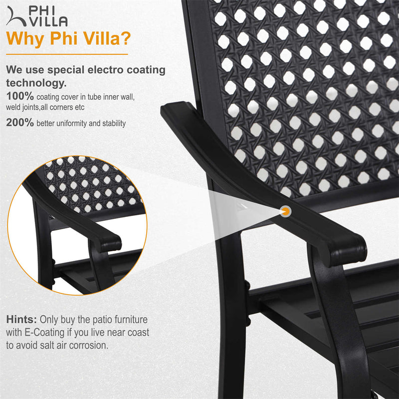 PHI VILLA Outdoor Fixed Steel Dining Chairs with Bullseye Flower Pattern - Set of 2