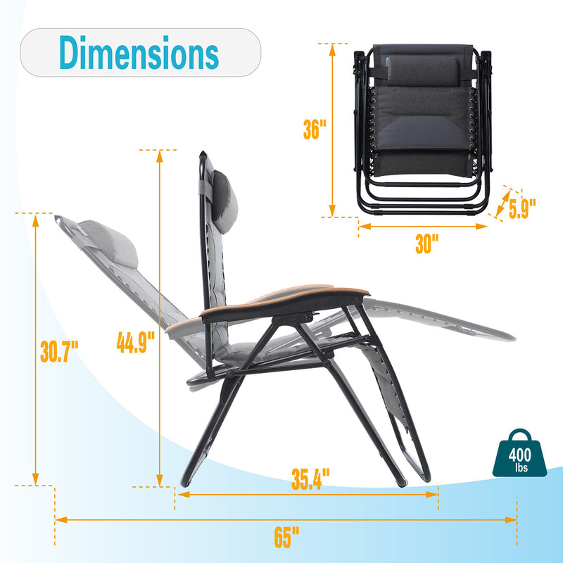 PHI VILLA Outdoor Padded Zero Gravity Chair with Cup Holder