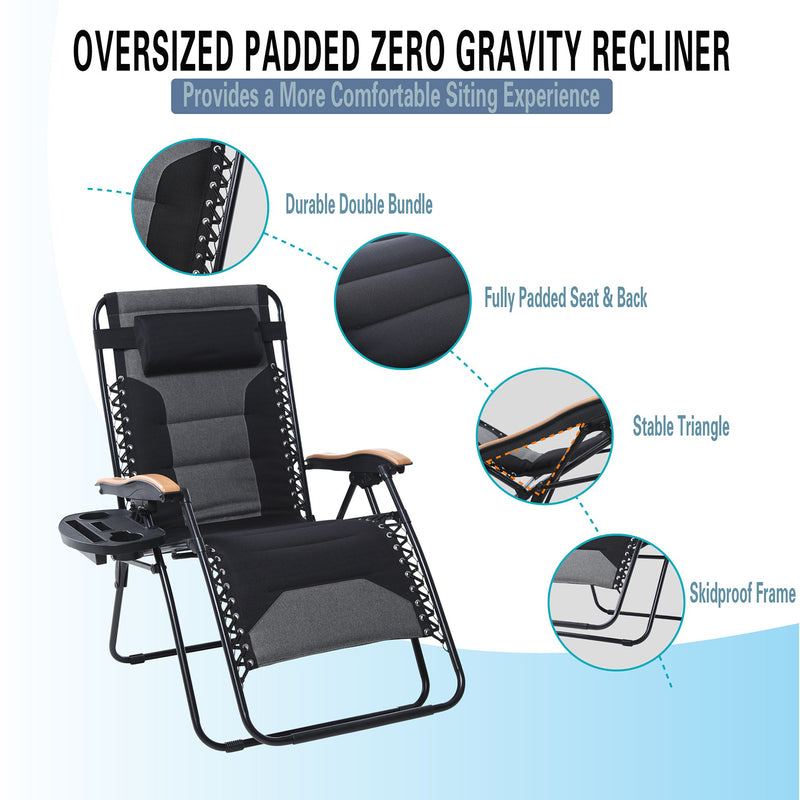 PHI VILLA Outdoor Padded Zero Gravity Chair with Cup Holder