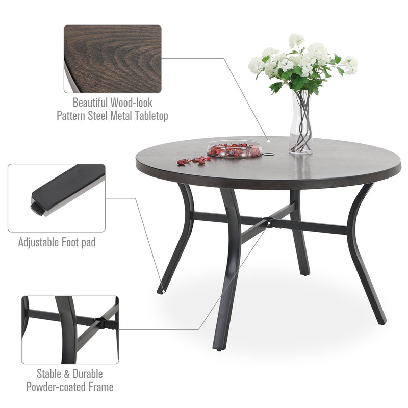 PHI VILLA 5-Piece Outdoor Dining Set With Steel Square Table & 4 C-Spring Cushioned Chairs