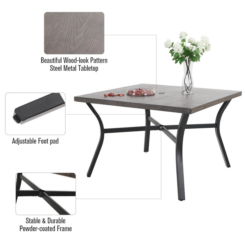 PHI VILLA 5-Piece Outdoor Dining Set With Steel Square Table & 4 C-Spring Cushioned Chairs