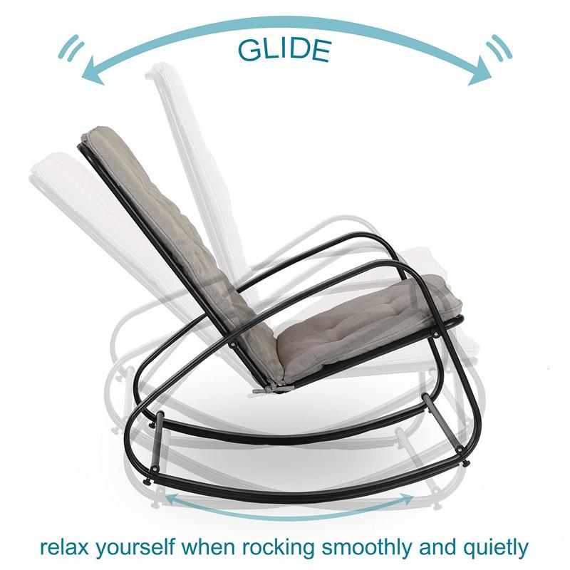 PHI VILLA Patio 1 Piece Rocking Chair Padded Steel Rocker Chair