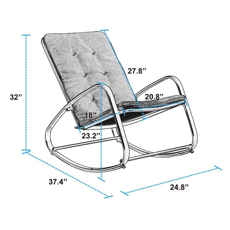 PHI VILLA Patio 1 Piece Rocking Chair Padded Steel Rocker Chair