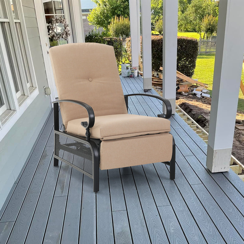PHI VILLA 1 Piece Patio Lounge Chair Adjustable Metal Relaxing Recliner