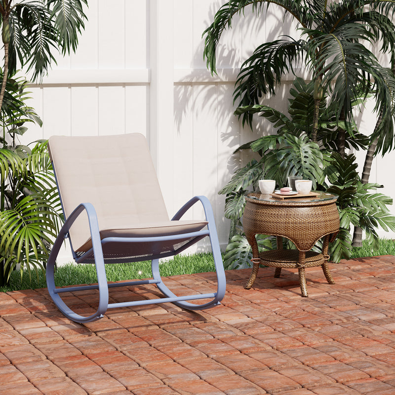 PHI VILLA Patio 1 Piece Rocking Chair Padded Steel Rocker Chair