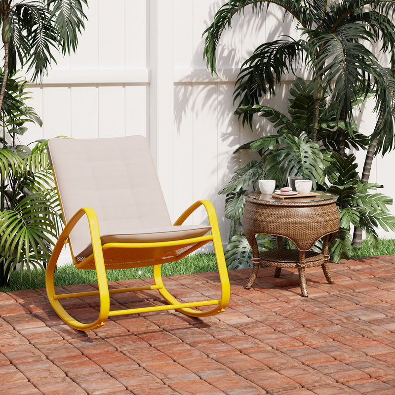 PHI VILLA Patio 1 Piece Rocking Chair Padded Steel Rocker Chair