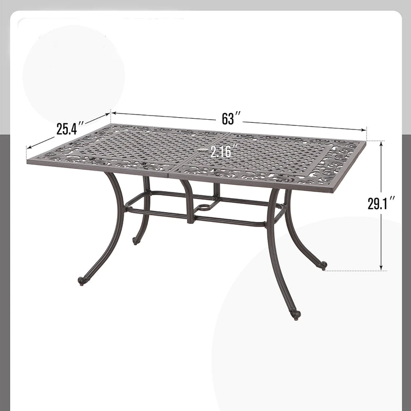 PHI VILLA 7 Piece Cast Aluminum Outdoor Dining Set with Swivel Chair & Dining Table