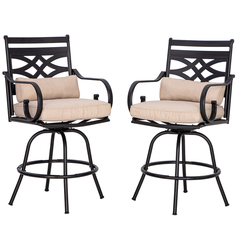 PHI VILLA Outdoor Steel Swivel Cushioned Bar Stools With Pillows