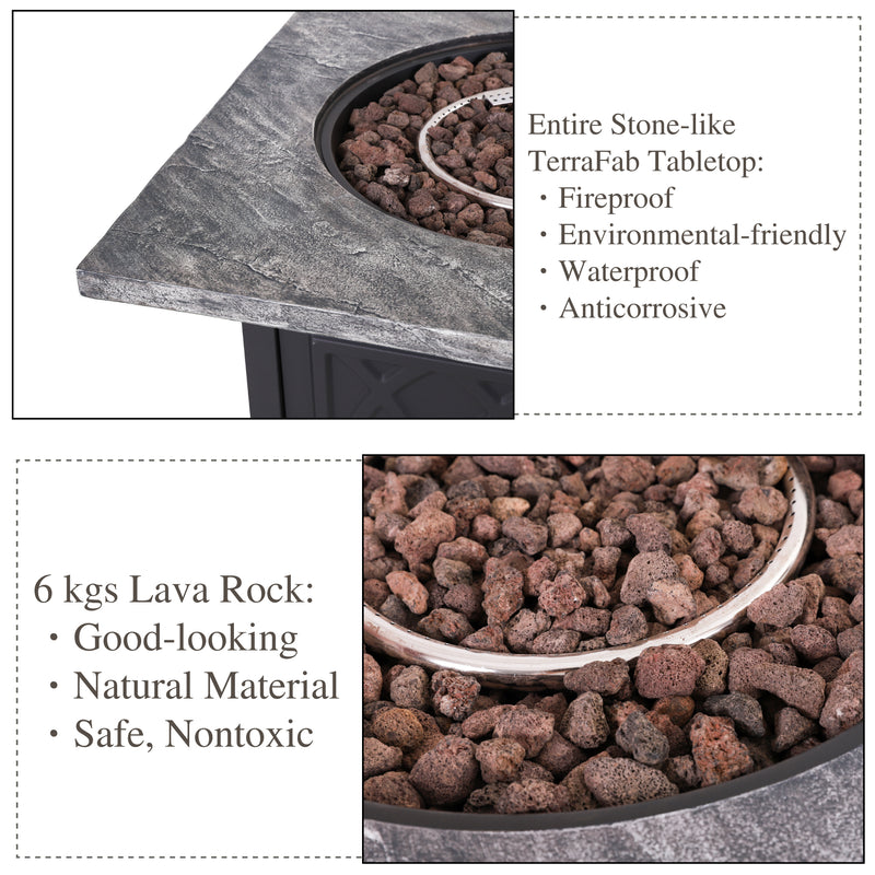 Phi Villa 5-Piece Outdoor Fire Pit Set 32 inch Stone Texture TerraFab Square 50000BTU Fire Pit Table and Steel Swivel Chairs
