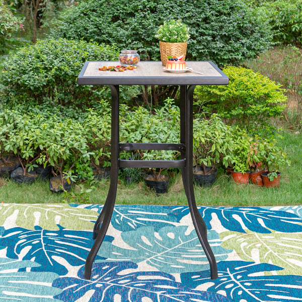 PHI VILLA Patio Bar Height Table with Wood-Like Tabletop & Metal Frame