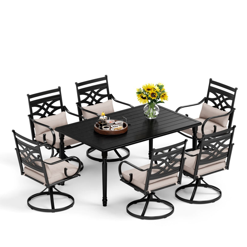 PHI VILLA 7-Piece Patio Dining Set 6 Swivel Chairs and Steel Rectangle Table