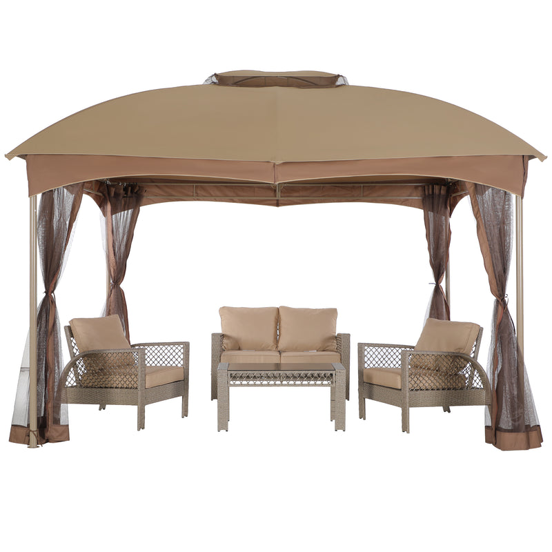 PHI VILLA Patio 10x10Ft Double Vent Gazebo Outdoor Canopy With Privacy Netting