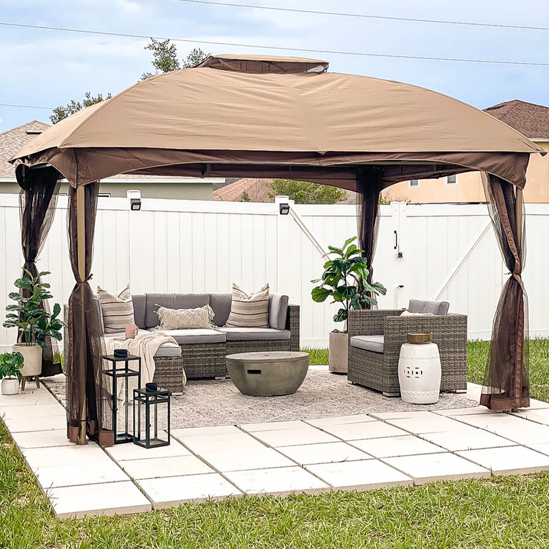 PHI VILLA Patio 10x12Ft Double Vent Gazebo Outdoor Canopy With Privacy Netting