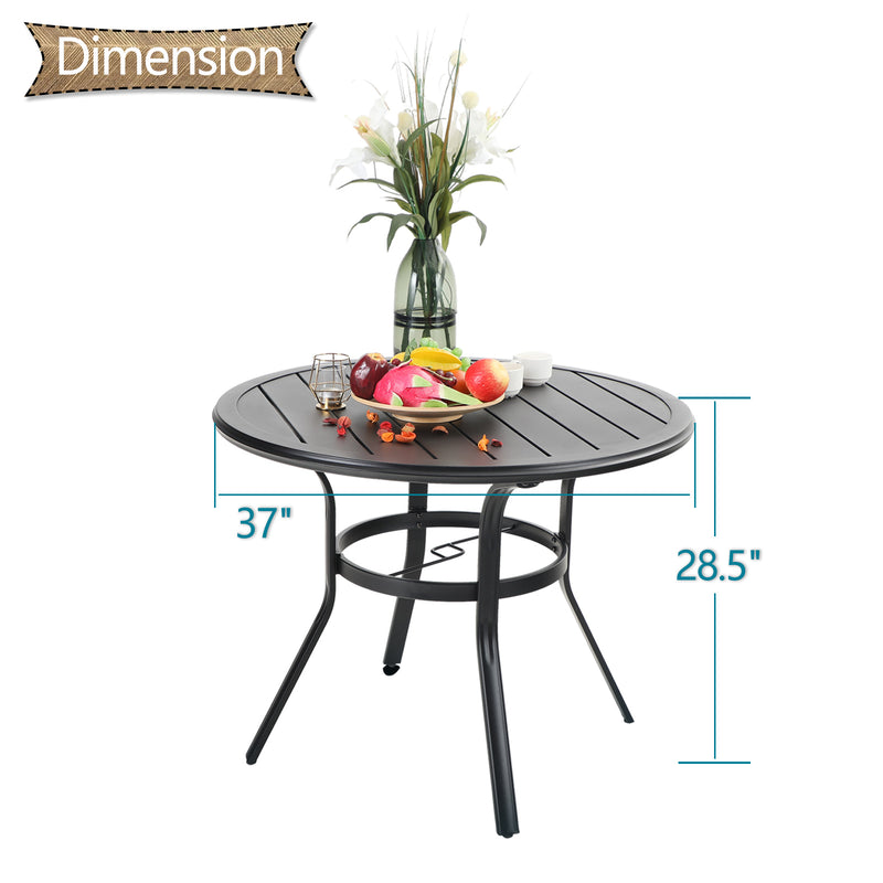 PHI VILLA 37" Outdoor Steel Round Dining Table With Umbrella Hole