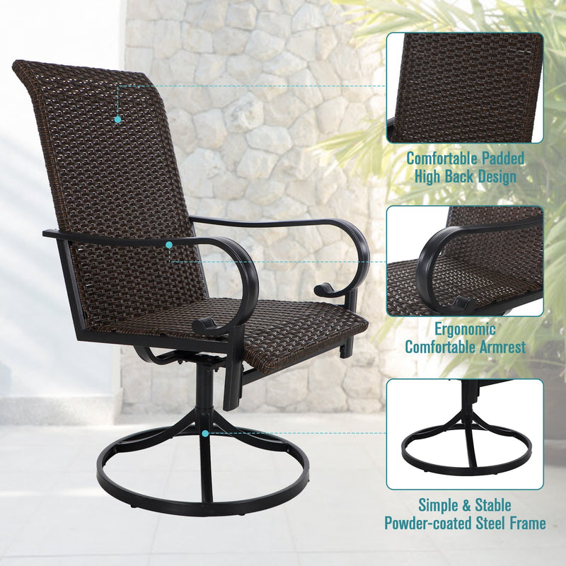 PHI VILLA Rattan Swivel Outdoor Dining Chairs, Set of 2