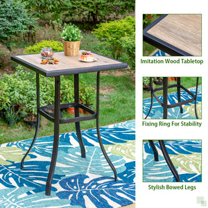 PHI VILLA Patio Bar Height Table with Wood-Like Tabletop & Metal Frame