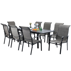 PHI VILLA 7-Piece/9-Piece Outdoor Dining Set with Adjustable Table & Textilene Dining Chairs