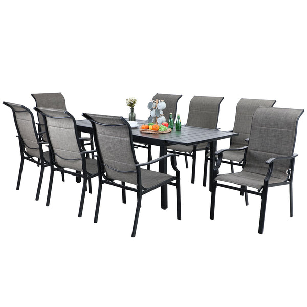 PHI VILLA 7-Piece/9-Piece Outdoor Dining Set with Adjustable Table & Textilene Dining Chairs