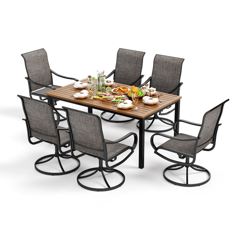 PHI VILLA 7-Piece Patio Dining Set Textilene Swivel Chairs & Steel Rectangle Table