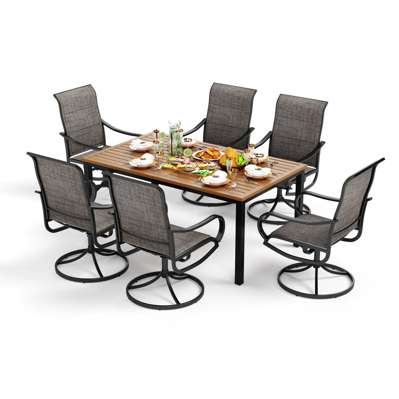 PHI VILLA 7-Piece Patio Dining Set 6 Textilene Padded Swivel Chairs and Steel Rectangle Table