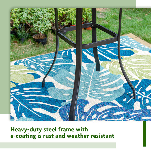 PHI VILLA Patio Bar Height Table with Wood-Like Tabletop & Metal Frame