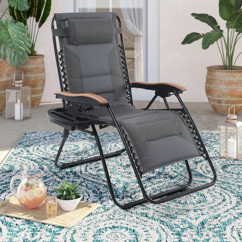 Phi Villa Patio Padded Oversize Recliner Zero Gravity Chair with Cup Holder