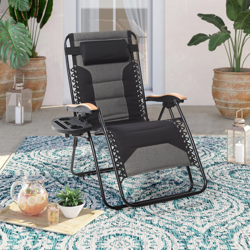 PHI VILLA Outdoor Padded Zero Gravity Chair with Cup Holder