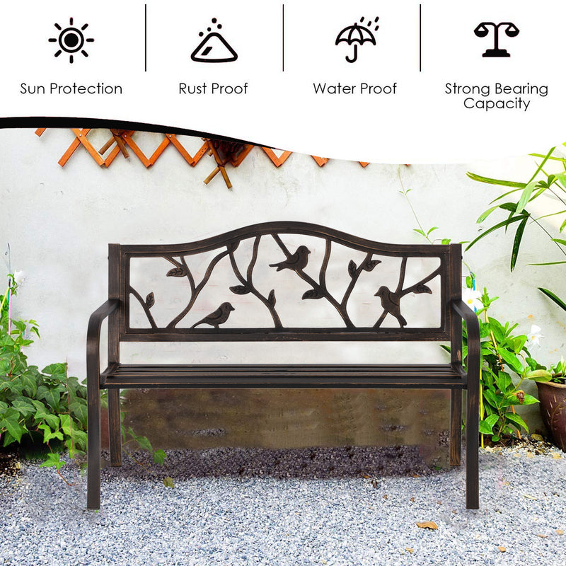 PHI VILLA 50 Inch Outdoor & Garden & Park Bench Steel Frame Porch Chair