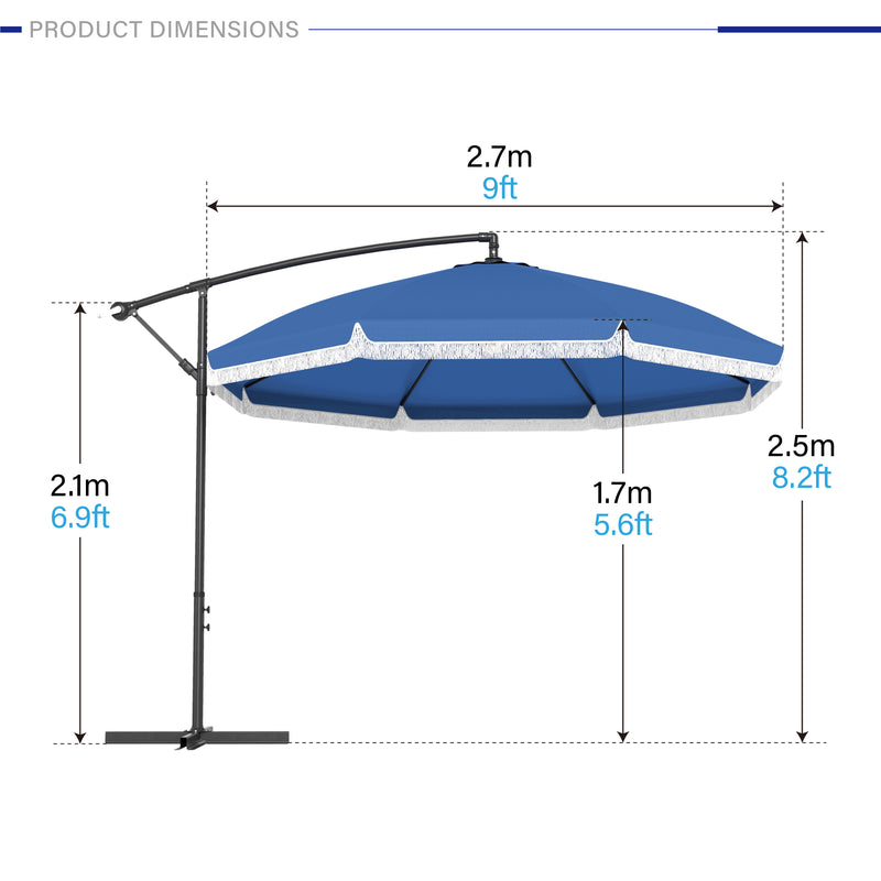 PHI VILLA 9ft Patio Crank Offset Umbrellas with Tassel for Deck, Pool, Backyard