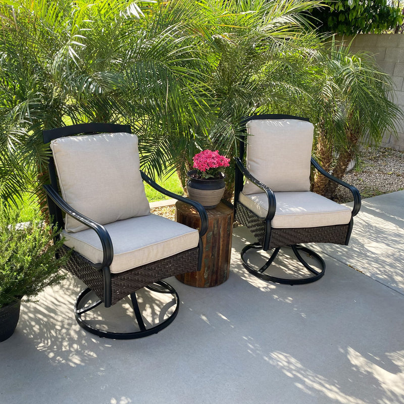 PHI VILLA 5-Piece Outdoor Fire Pit Set 4 Steel & Rattan Chairs and 50,000BTU Square Fire Pit Table