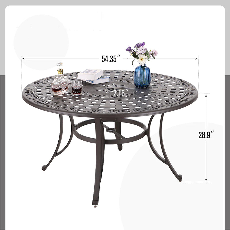 PHI VILLA 7 Piece Cast Aluminum Outdoor Dining Set with Swivel Chair & Dining Table