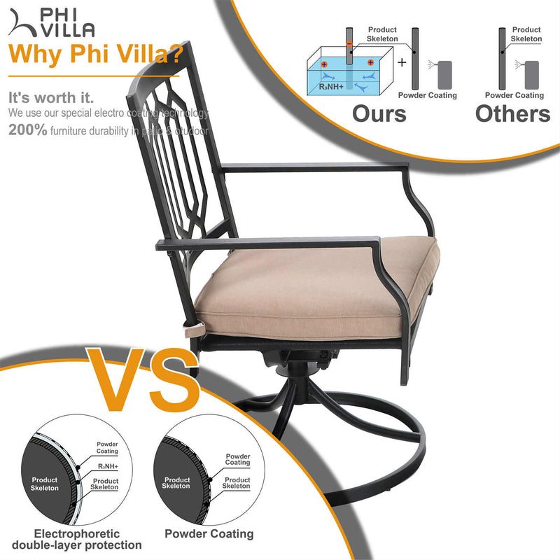 PHI VILLA 7-Piece Outdoor Patio Dining Set With Steel Panel Table and 6 Swivel Chairs