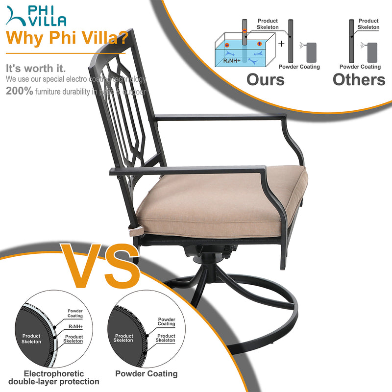 Phi Villa Outdoor Metal Dining Chairs fits Garden Backyard Chairs Furniture - Set of 2