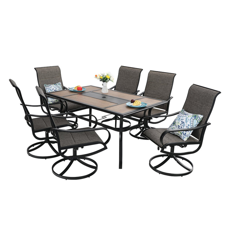 7-Piece Patio Dining Set with 6 Upgraded Padded High Back Swivel Chairs PHI VILLA