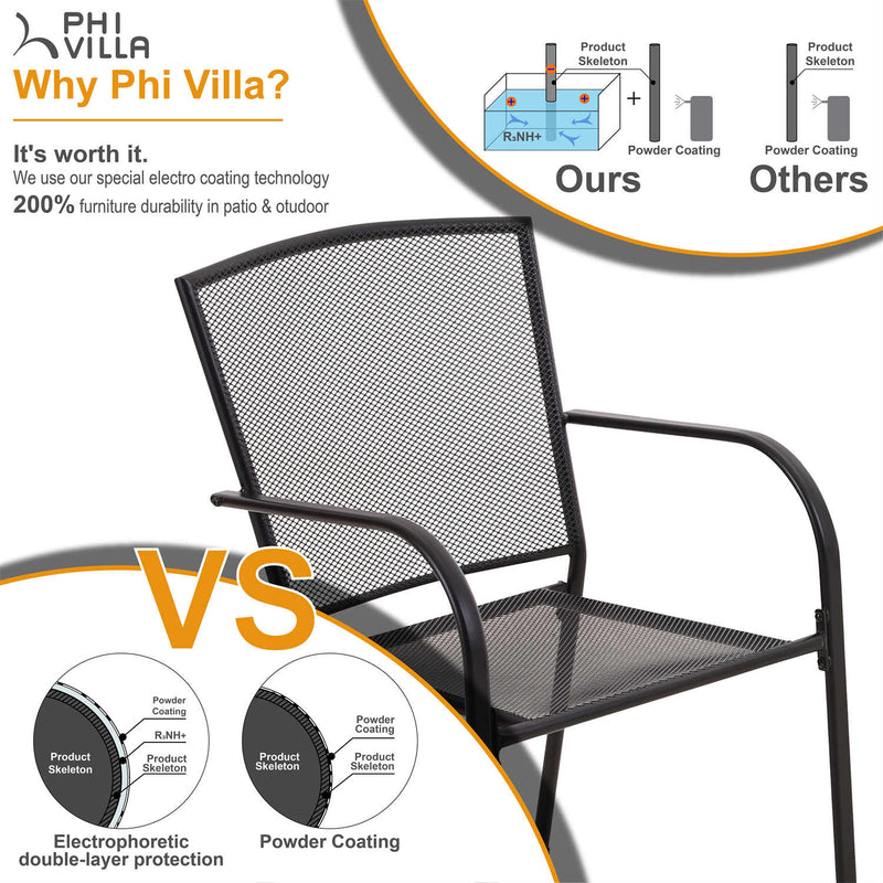 Phi Villa 7-Piece Outdoor Dining Set 6 Mesh Fixed Chairs & Steel Rectangle Table