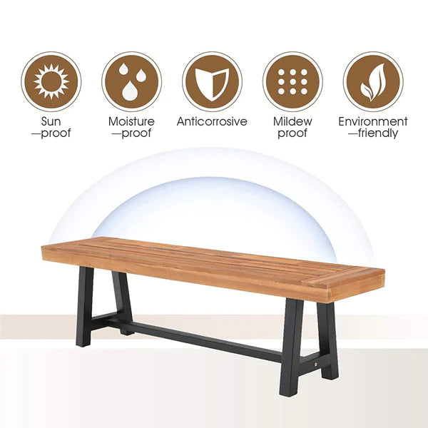 PHI VILLA Patio Dining Set with Textilene Chairs/ Acacia Wooden Bench & Acacia Wooden Table
