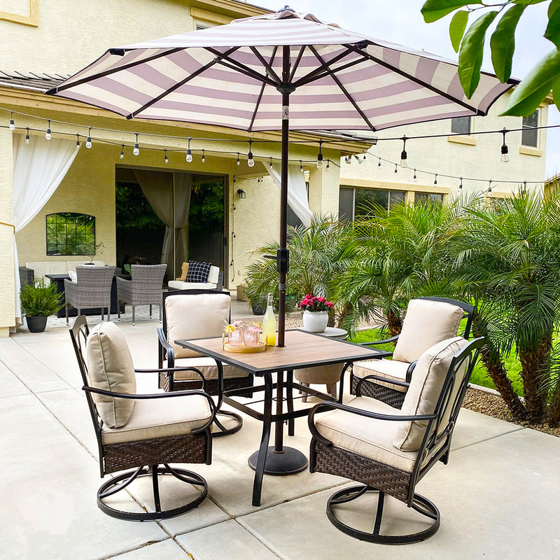 5-Piece Outdoor Dining Set with Rattan Swivel Chairs and Square Table PHI VILLA