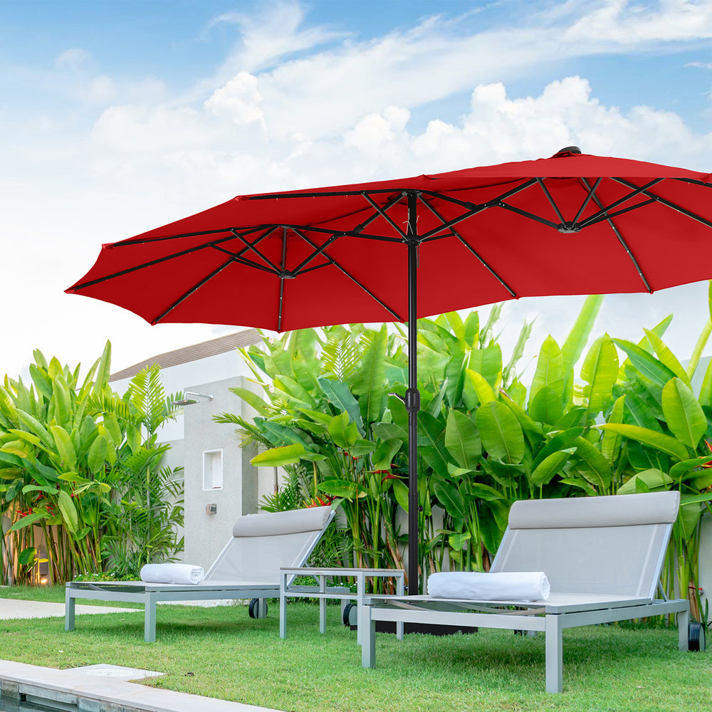 15ft double-sided extra large patio twin umbrella Tangkula Umbrella, Outdoor W/Hand-Crank System & Air Vents, Market Umbrella W/ 12-Rib Sturdy Metal Frame for Poolside, Garden Backyard (Navy) : Patio, Lawn The top is equipped with three vents to effectively keep the air inside and outside the umbrella 15 Feet Double-Sided Twin Patio
