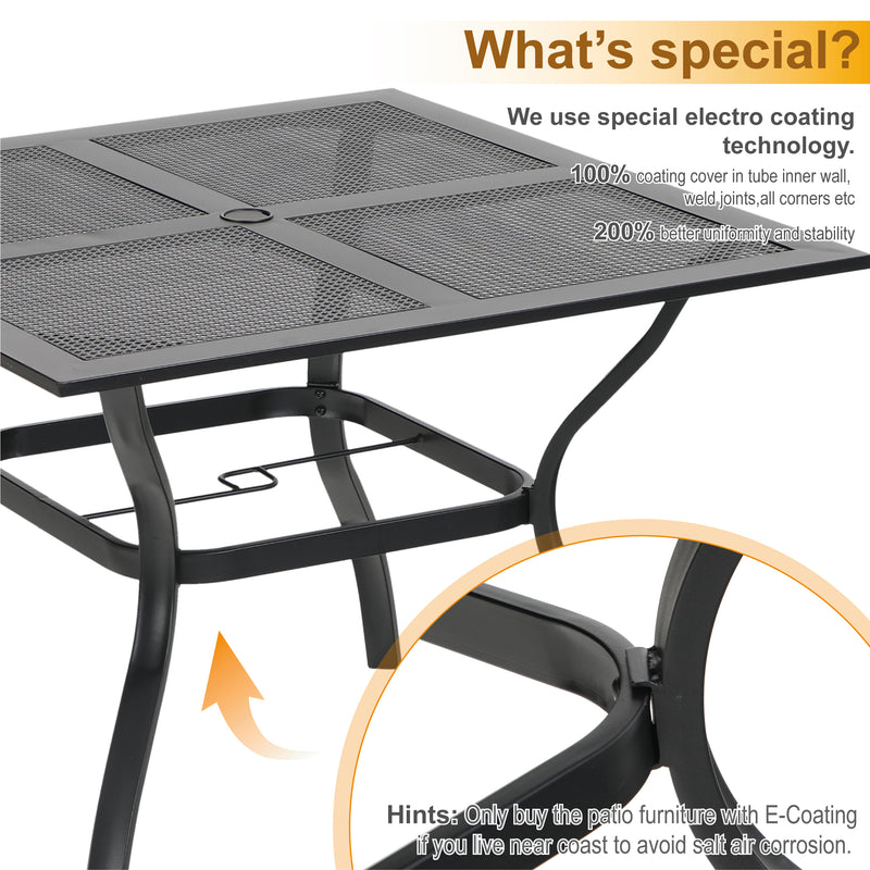PHI VILLA 5-Piece Outdoor Dining Set With Steel Square Table & 4 C-Spring Cushioned Chairs