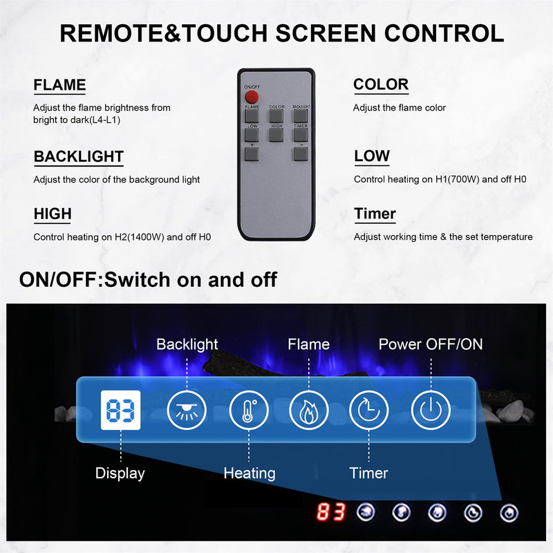 PHI VILLA 30 Inch Wall Mounted & Freestanding Curved Panel Remote Control Electric Fireplace