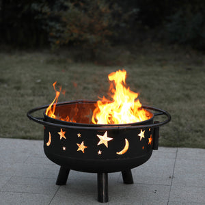 30" Moon and Star Pattern 2 in 1 Heavy Duty Fire Pit with Swivel Cooking Grill