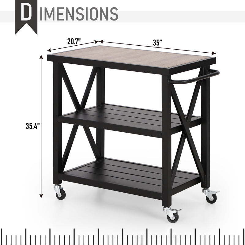 Phi Villa Outdoor Double-Shelf Movable Kitchen Island Cart