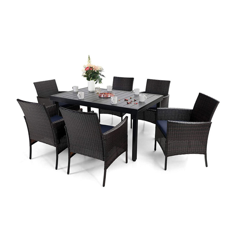 PHI VILLA 7 piece/ 9 piece Patio Dining Set With Rattan Cushioned Chairs & Extendable Steel Table