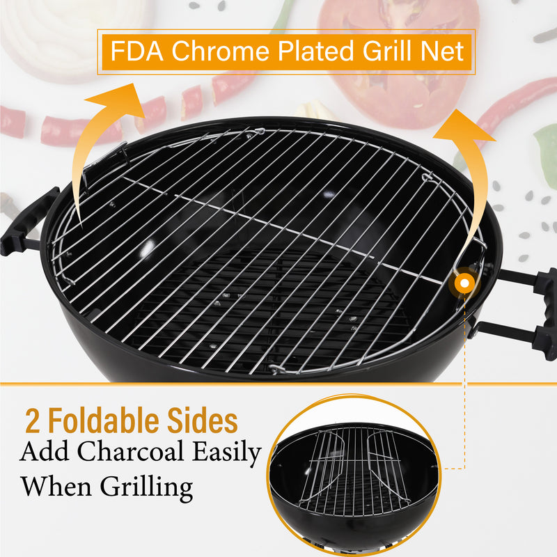 Captiva Designs Portable Kettle Enamel Charcoal Grill Outdoor BBQ Black Grill