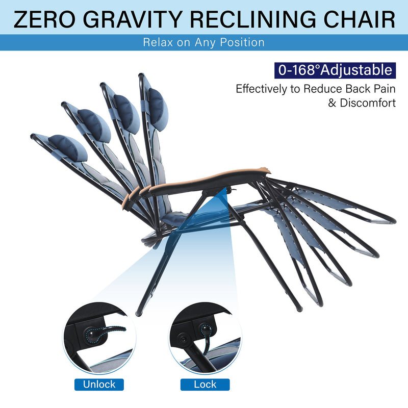 PHI VILLA Oversize Padded Adjustable Zero Gravity Chair with Cup Holder