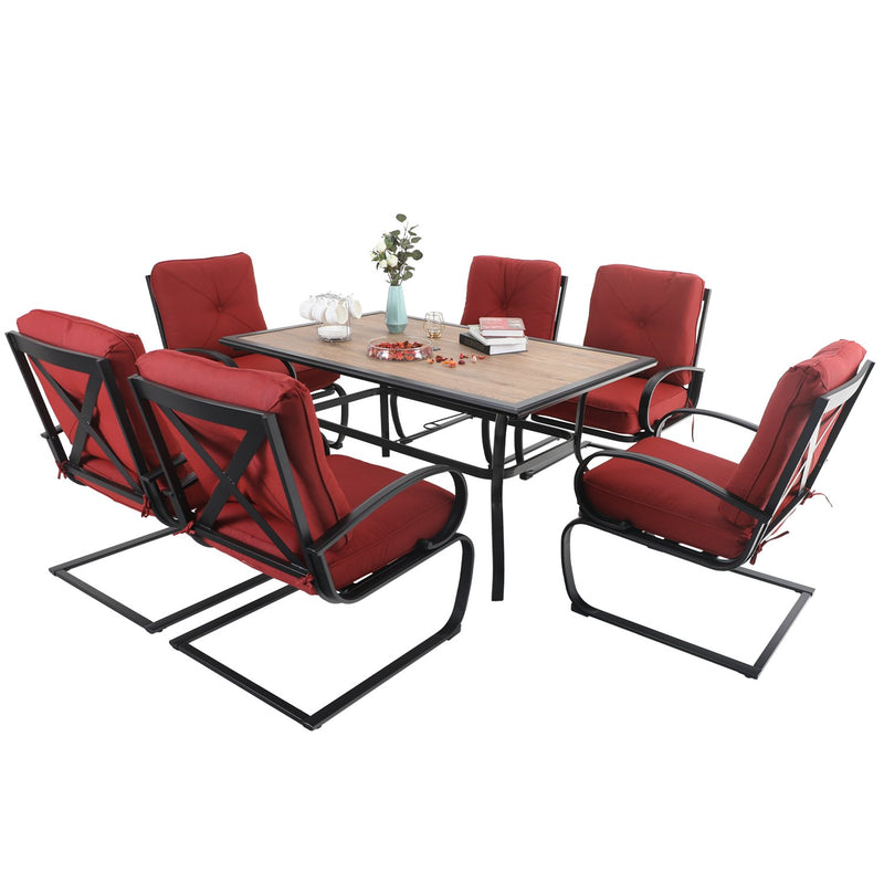 PHI VILLA 7-Piece Patio Dining Set With 6 C-Spring Chairs & Steel Rectangle Table