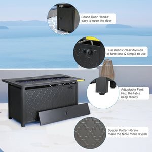 50,000 BTU Outdoor Metal and Leather Rectangle Gas Fire Pit Table