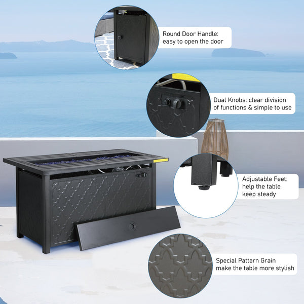 50,000 BTU Outdoor Metal and Leather Rectangle Gas Fire Pit Table