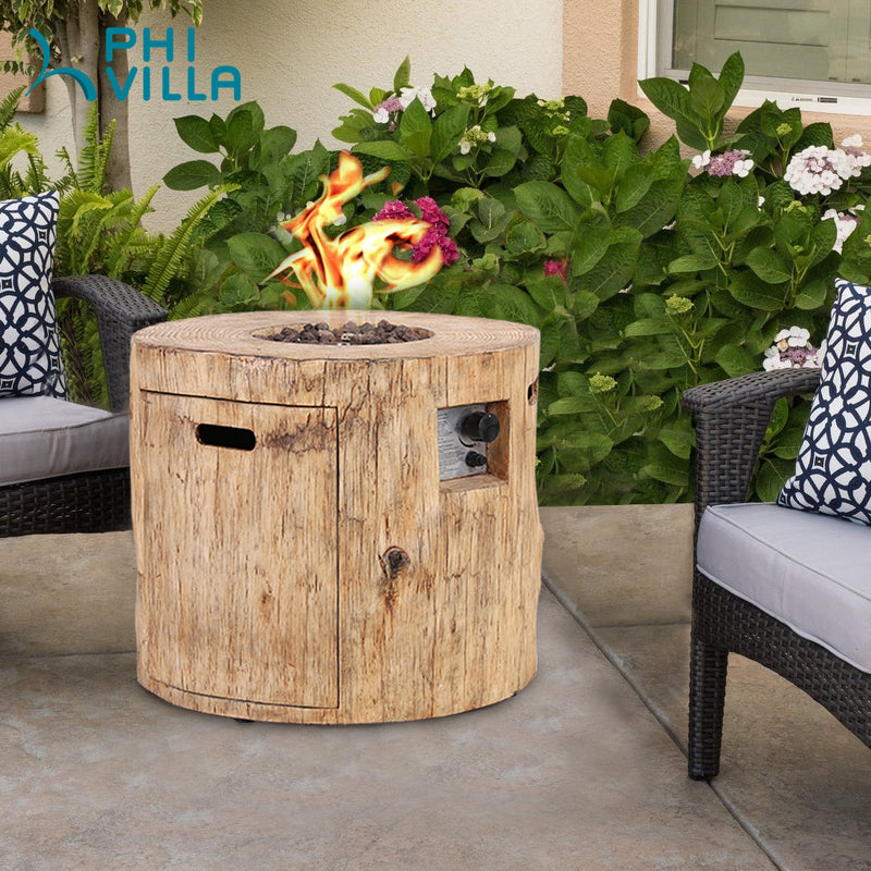 PHI VILLA 29 Inch 30,000 BTU Outdoor Terrafab Round Gas Fire Pit With Lava Rocks & PVC Rain Cover
