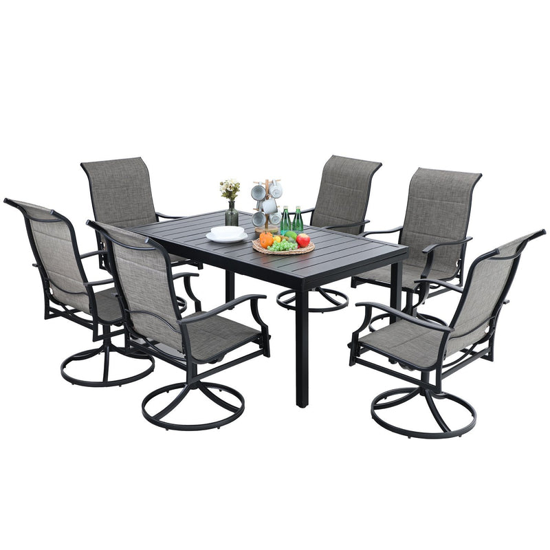 PHI VILLA 7-Piece/9-Piece Outdoor Patio Dining Set with Adjustable Table & Padded Textilene Swivel Chairs